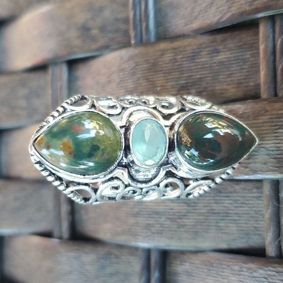 New Bloodstone & Chalcedony 925 Silver Statement Ring. - Picture 10 of 14